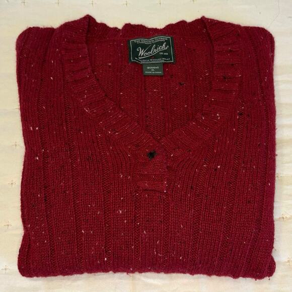Woolrich Ribbed V-neck Pullover Sweater Women's XL | Bright Ruby Heather Red - Picture 13 of 13